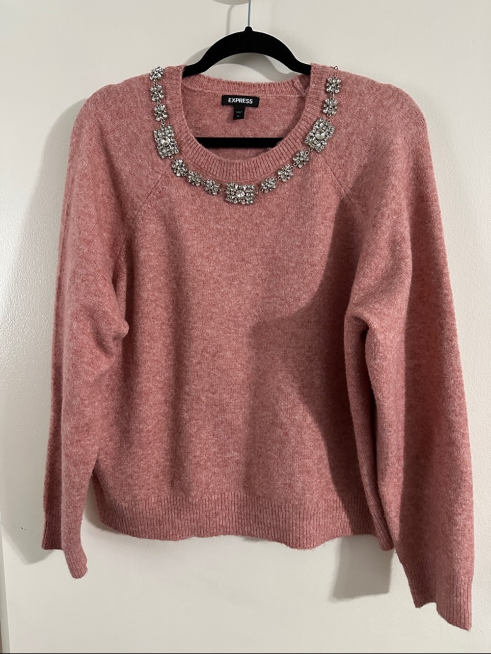 Express Pink Jeweled Crewneck Sweater